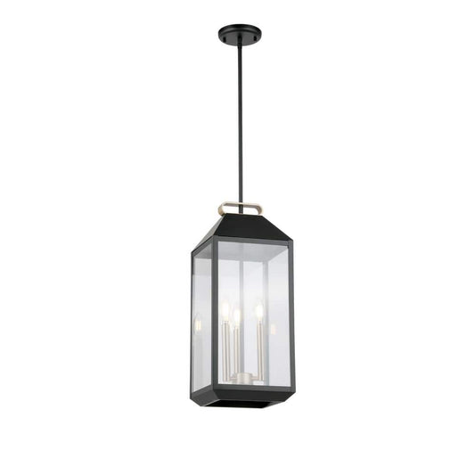 9 in. W 3-Light Matte Black Finish Clear Glass Lantern Pendant Light