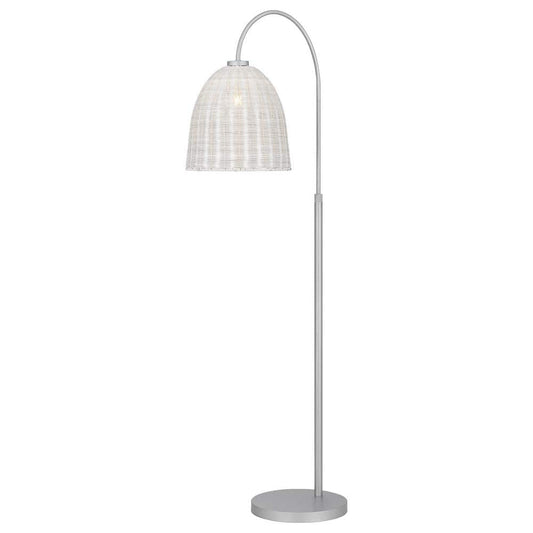 Highler 61 in. Silver Floor Lamp with White Rattan Shade