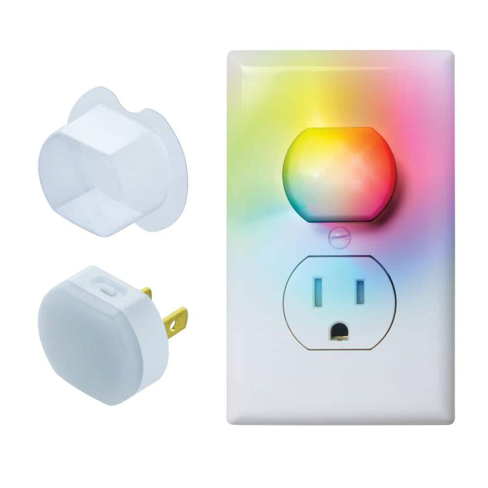 1-Gang Duplex Wall Plate with 2 Color Changing Plug Lights and 2 Tamper Resistant Caps