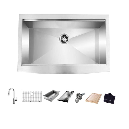 Zero Radius 30 in. Apron-Front Single Bowl 18 Gauge Stainless Steel Workstation Kitchen Sink with Pull-Down Faucet