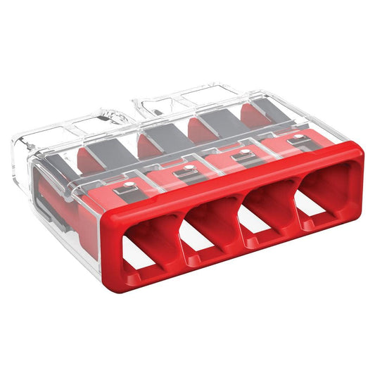 2773 Series 4-Port Push-in Wire Connector for Junction Boxes, Electrical Connector with Red Cover, (100-Pack)