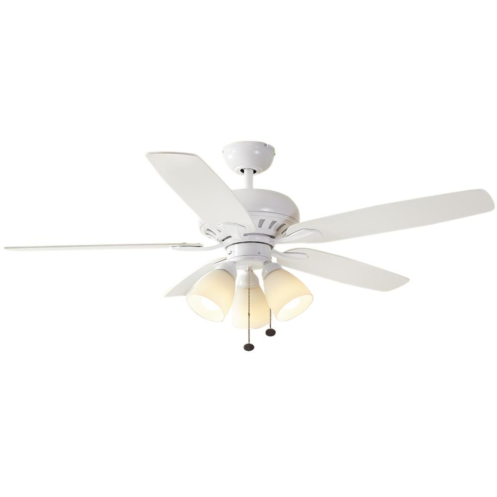 Hampton Bay Rockport 52 in. Indoor LED Matte White Ceiling Fan with Light Kit, Downrod, Reversible Blades and Reversible Motor