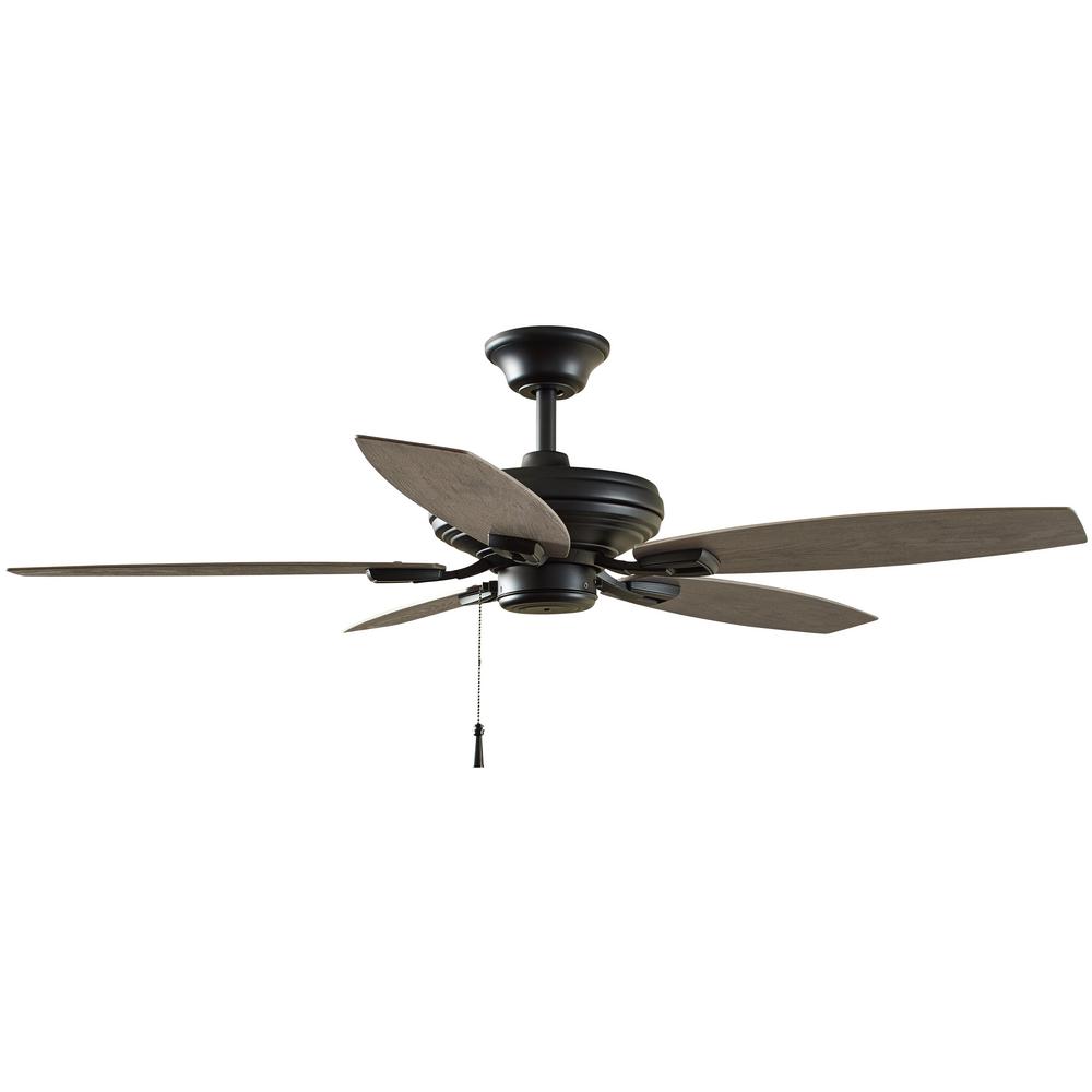 Hampton Bay North Pond 52 in. Indoor/Outdoor Matte Black Ceiling Fan with Downrod and Reversible Motor; Light Kit Adaptable