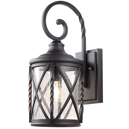 Home Decorators Collection Walcott Manor 18.75 in. 1-Light Black Industrial Outdoor Wall Lantern Sconce with Clear Seeded Glass