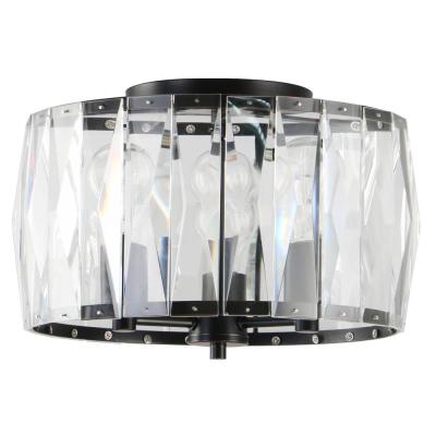 Home Decorators Collection Wesbourne 3-Light Black Flush Mount with Clear Glass Crystal Shade