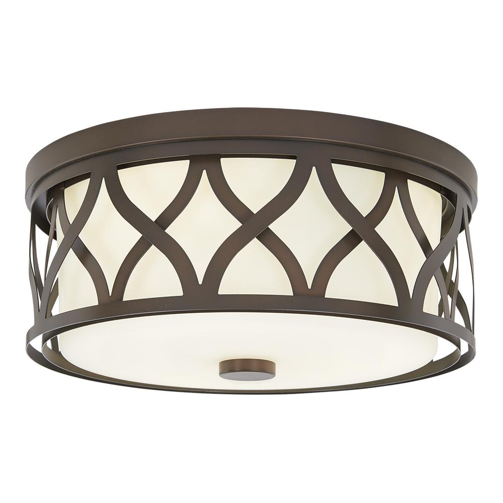 Home Decorators Collection 3-Light Harvard Court Bronze Flush Mount with Etched White Glass