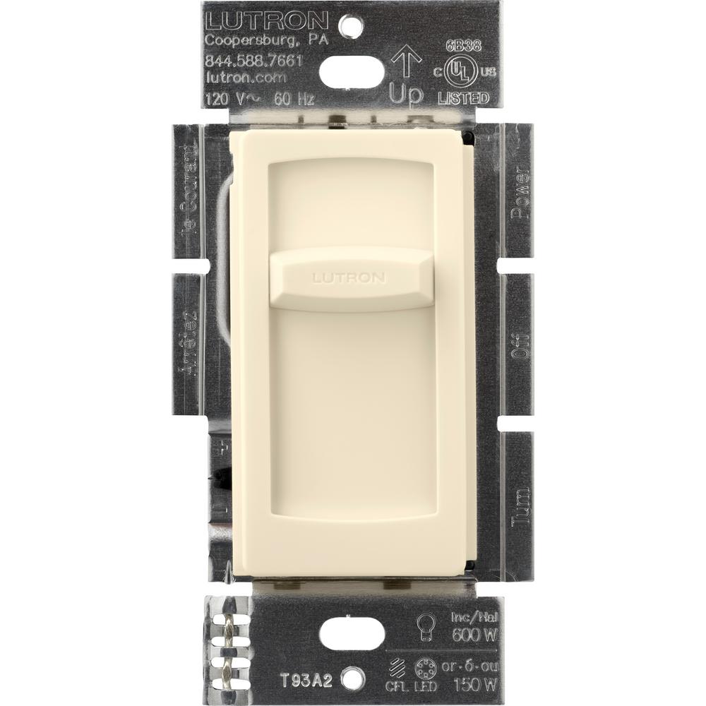 Lutron Skylark Contour Slide LED+ Dimmer Switch for Dimmable LED, Incandescent and Halogen Bulbs, Single-Pole, Light Almond