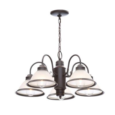 Hampton Bay Halophane 5-light Nutmeg Polished Nutmeg Chandelier, Oil Rubbed Bronze