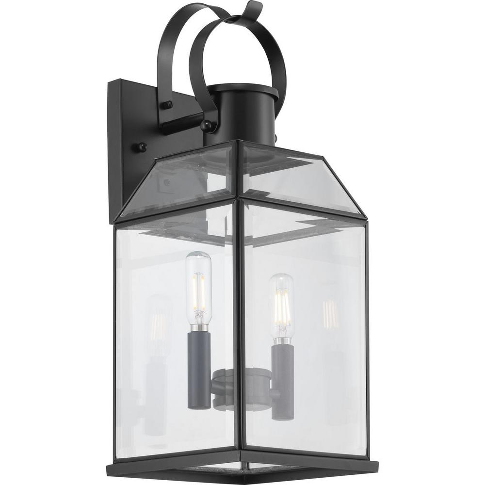 Progress Lighting Canton Heights 18 in. 2-Light Matte Black Transitional Outdoor Wall Lantern with Clear Beveled Glass