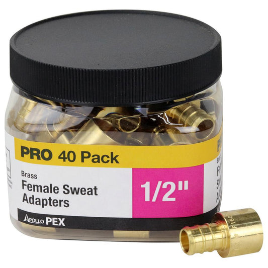Apollo 1/2 in. Brass PEX-B Barb X 1/2 in. Female Copper Sweat Adapter Pro Pack (40-Pack)