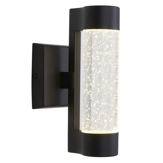 Artika Essence Cylinder Black Modern Integrated LED Indoor/Outdoor Porch Light Wall Lantern Sconce with Bubble Glass