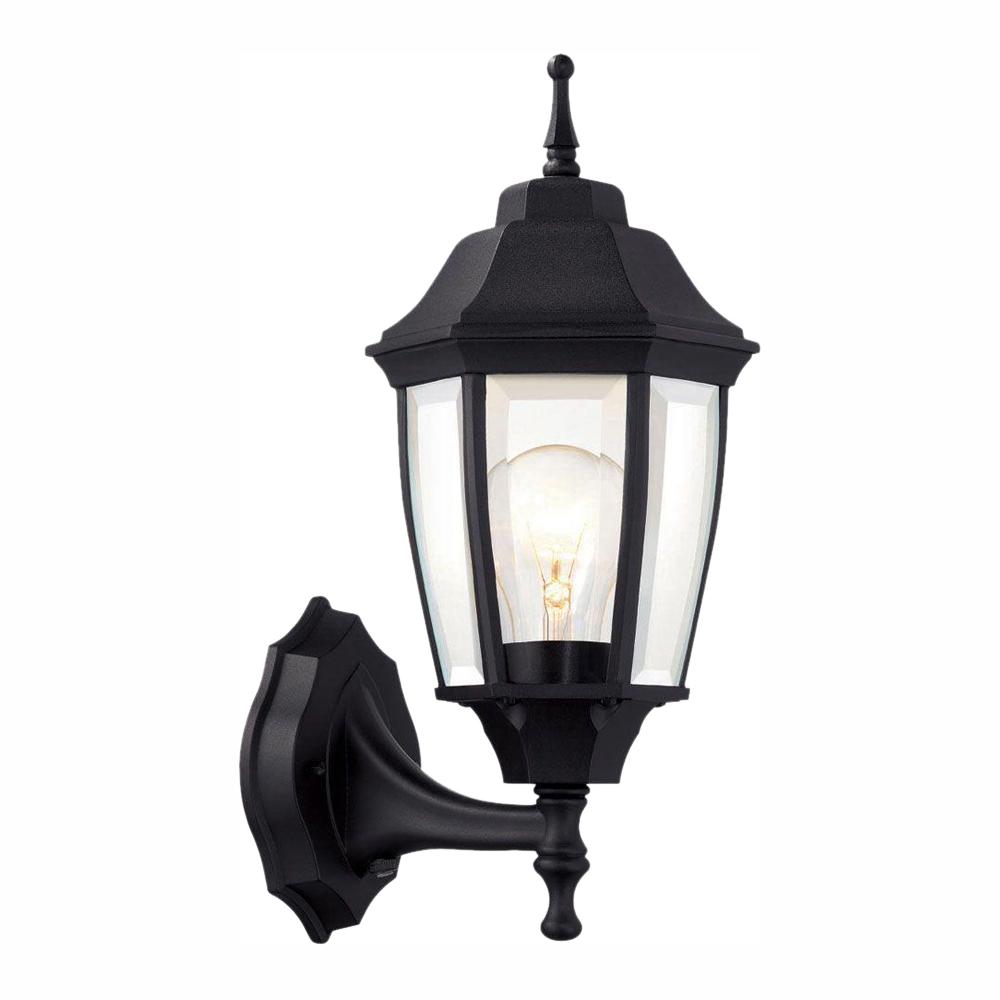 Hampton Bay Lighting 14.5 in. Black Dusk to Dawn Decorative Outdoor Wall Lantern (G14796-BK)