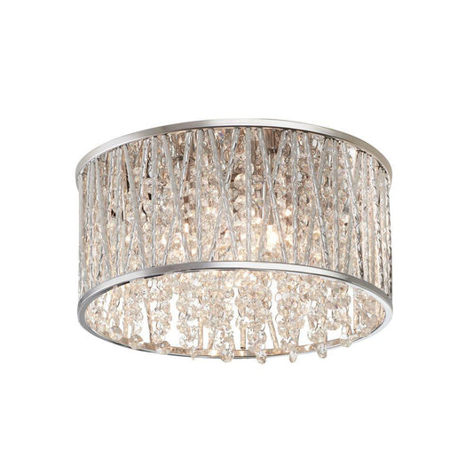 Home Decorators Collection Saynsberry 11.5 in. 3-Light Polished Chrome and Crystal Drum Shape Flush Mount Bedroom Ceiling Light Fixture