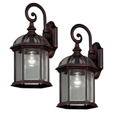 Hampton Bay Wickford 1-Light Weathered Bronze Outdoor Wall Light Fixture with Clear Glass (2-Pack)