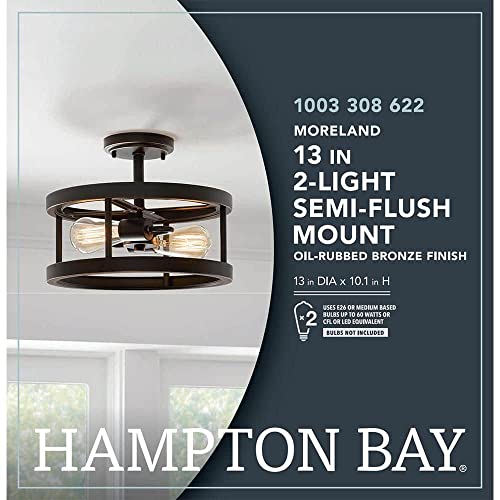 Hampton Bay Moreland 13 in. 2-Light Oil-Rubbed Bronze Semi-Flush Mount JQI9282A 0