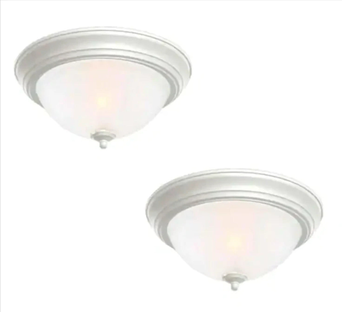 Commercial Electric 13 White Flush Ceiling Mount 2 Pack Frosted Glass 442 616 Light Fixture