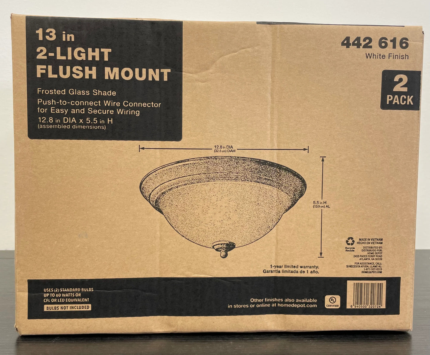 Commercial Electric 13 White Flush Ceiling Mount 2 Pack Frosted Glass 442 616 Light Fixture