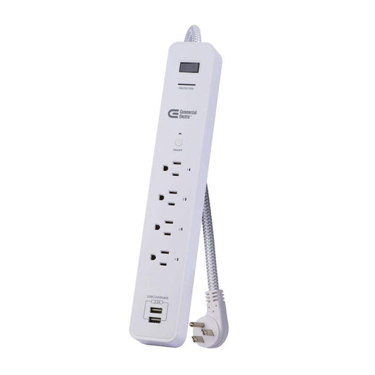 Commercial Electric 3 Ft. 4-Outlet White Surge Protector Smart with USB Powered by Hubspace