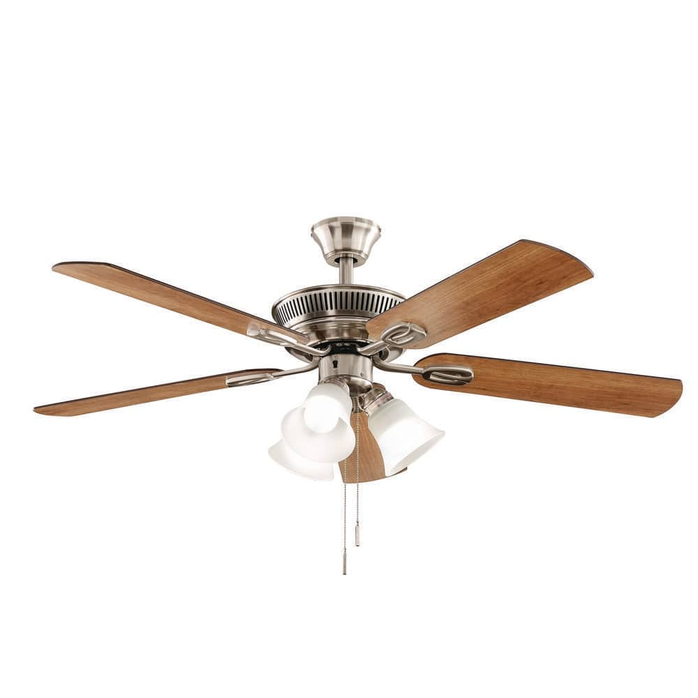 Hampton Bay Glendale III 52 in. LED Indoor Brushed Nickel Ceiling Fan with Light and Pull Chains