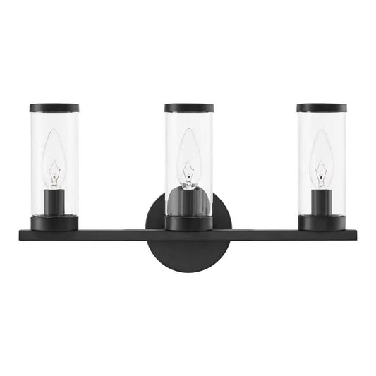 Hampton Bay Loveland 16.625 in. 3-Light Black Vanity Light Fixture for Bathroom with Clear Glass Shades