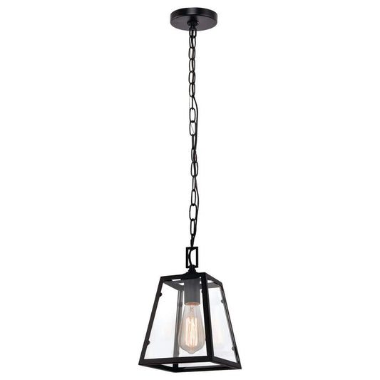 Hampton Bay Knightley 1-Light Matte Black and Glass Mini Pendant