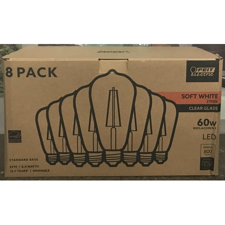 Feit Electric 8 Pack 60w Soft White 2700K Clear Glass ST19 Dimmable LED Bulbs