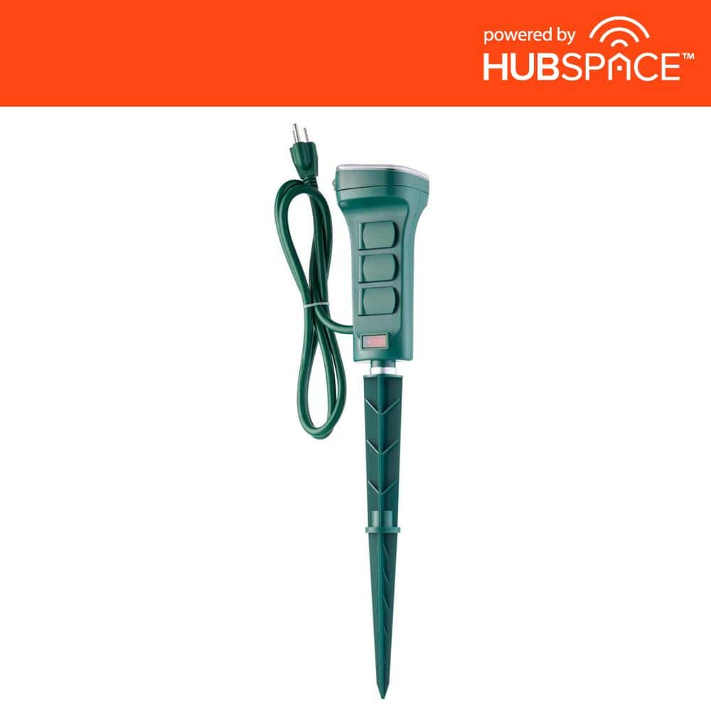 Defiant Smart Outdoor 4 Ft. 6-Outlet Power Stake Powered by Hubspace, Green